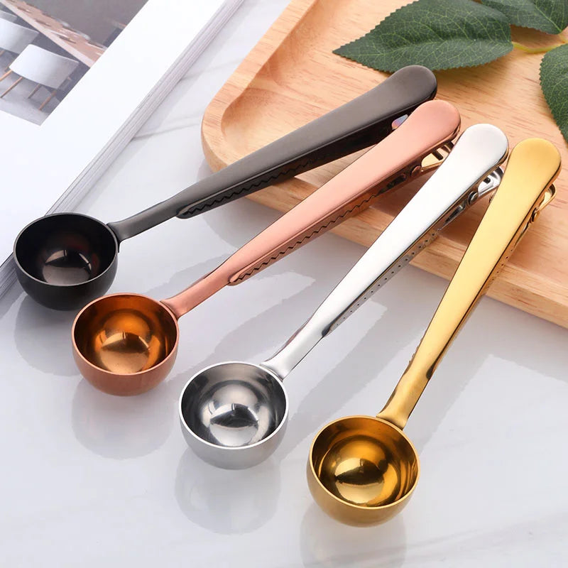 Gadgets Tools Multifunctional Stainless Steel Tea Measuring Scoop With Bag Coffee Clip Bean Sealing Coffee Spoon