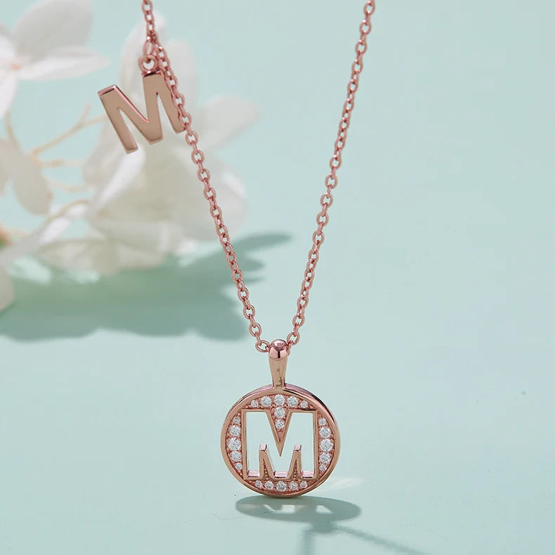 Letters Series Hollow Letter M VVS S925 Silver Rose Gold Plated for Women Fashion Jewelry Gift Moissanite Necklace