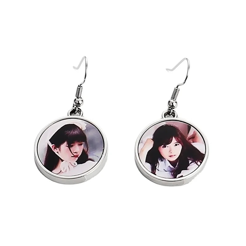 New Diy Hot Custom Sublimation Blank Round Metal Photo Earrings