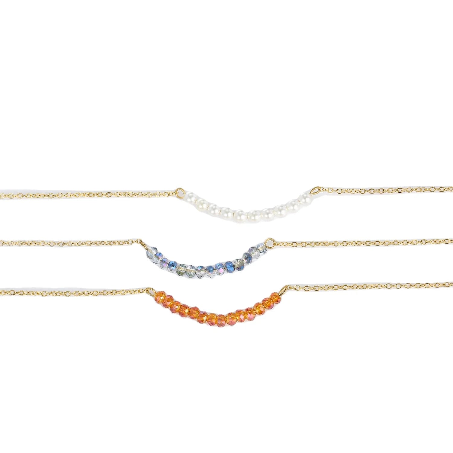 EManco Crystal Beads Necklace Minimalist Jewelry 14k Gold Plated Stainless Steel for Women Grey Blue Crystal Choker Kid Chain