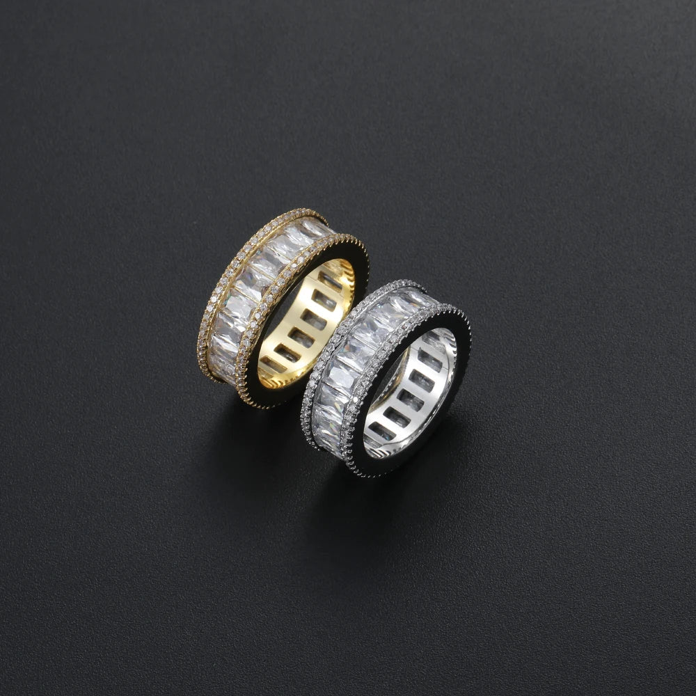 R042   Bling Bling CZ  Ring Brass Gold Silver Color Cubic Zirconia Rings Iced  RING Fashion Hip Hop Jewelry
