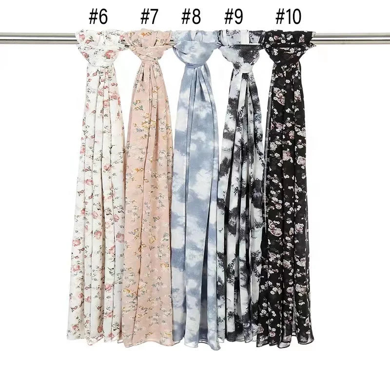 70*180cm New Fashion Women Bubble Chiffon Hijab Scarf for Women Muslim Printed Shawl Islamic Clothing Headwear Muslim Headscarf