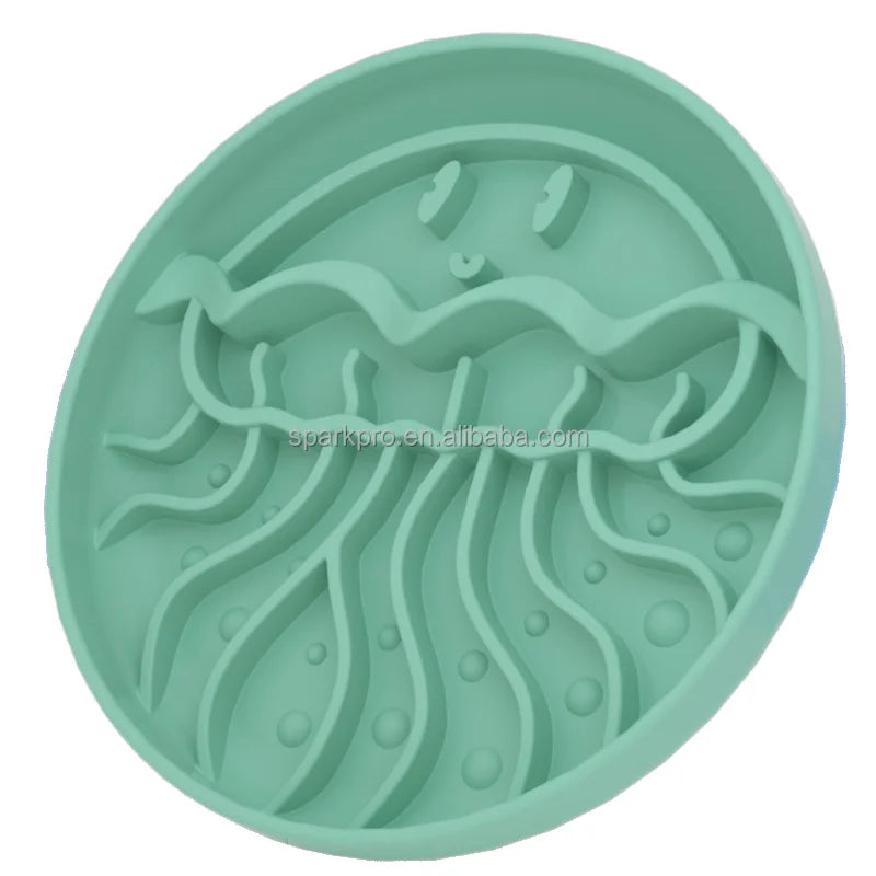 SparkPro 2024 Unique Jellyfish Design Custom Cute Pet Bowl 2-in-1 Round Silicone Slow Feeder and Water Bowl for Dogs