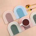 New Colorful Rainbow Silicone Table Mat 14*15cm Arched Heat Resistant Pot Holder Coaster Detachable Cup Mug Food Drink Coasters