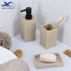 Five Star Hotel Decorative Modern Design Nature Stone Marble Travertine Bath Room Accessory Set Foam Soap Dispenser Included