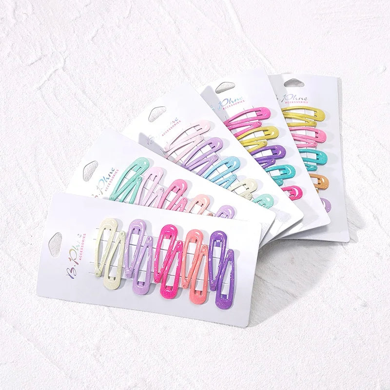 B.PHNE Women Girls Candy Color Metal Hollow Hairpins Tin Foil Sequins Metal Snap Hair Clip