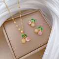 Customized Zircon Cherry Stainless Steel Link Chain Gold Plated Zircon Cz Cherry Necklace