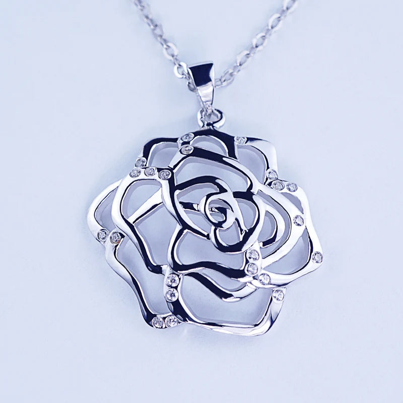Rose Style Fashionable Jewelry Sterling Rose Flower Necklace Dijes Para Collares Silver Fashion Jewelry Necklaces for Women