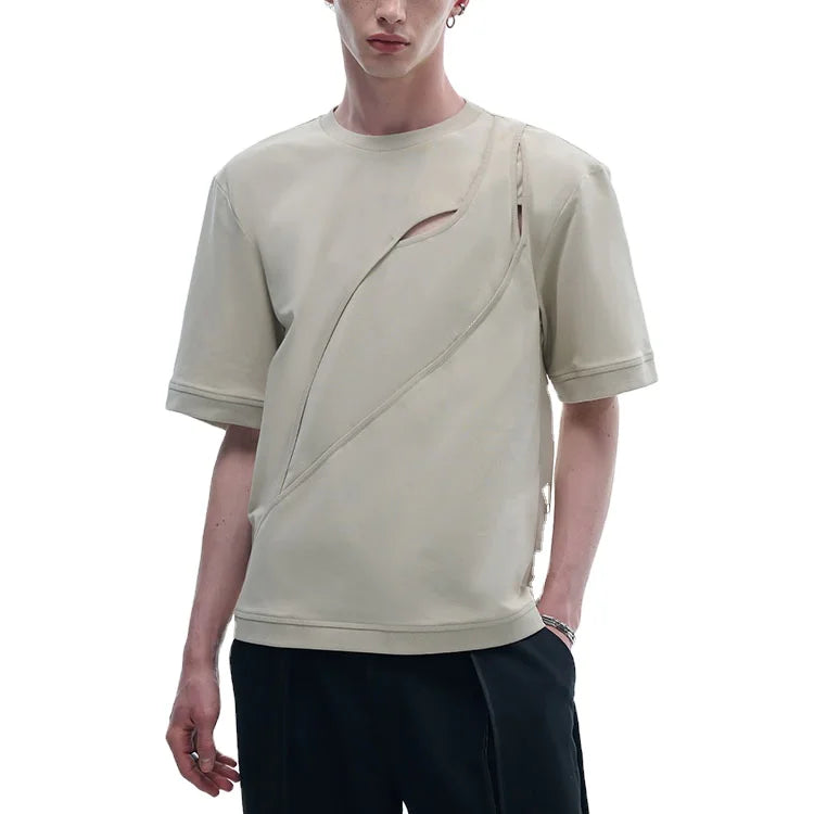 2026 Custom Hollow Out Design T Shirt Short Sleeve Crew Neck Chaopai Men T Shirts