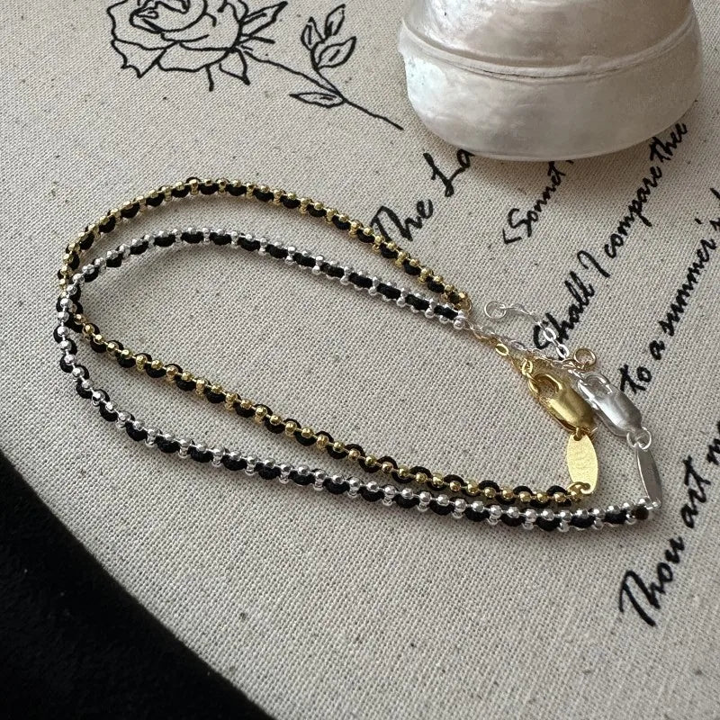 Handmade New Arrival Braided 925 Sterling Silver Black Cord Beads Bracelets for Women Fine Jewelry