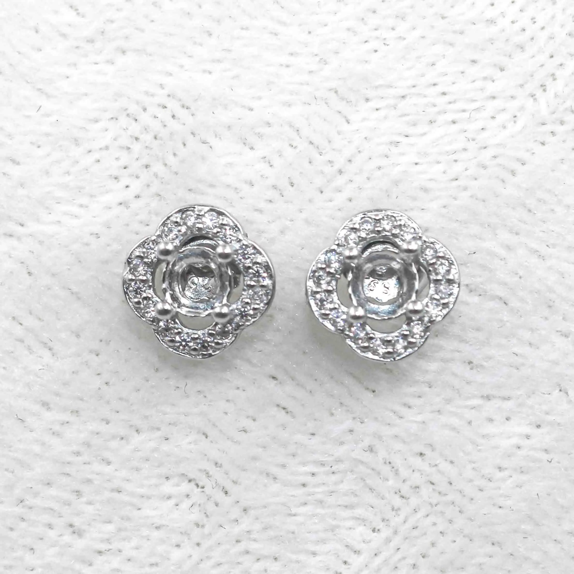Sterling Silver 4mm/5mm Semi Mount Stud Earrings Empty Frame Support Blank Setting S925 Base Without Center Stone for DIY Inlay