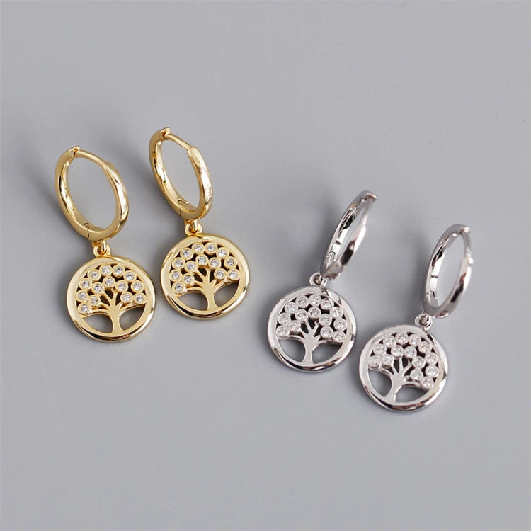 Hot Sale Family Tree 18k Gold 925 Sterling Silver Fashion Tree of Life Hoop Earrings