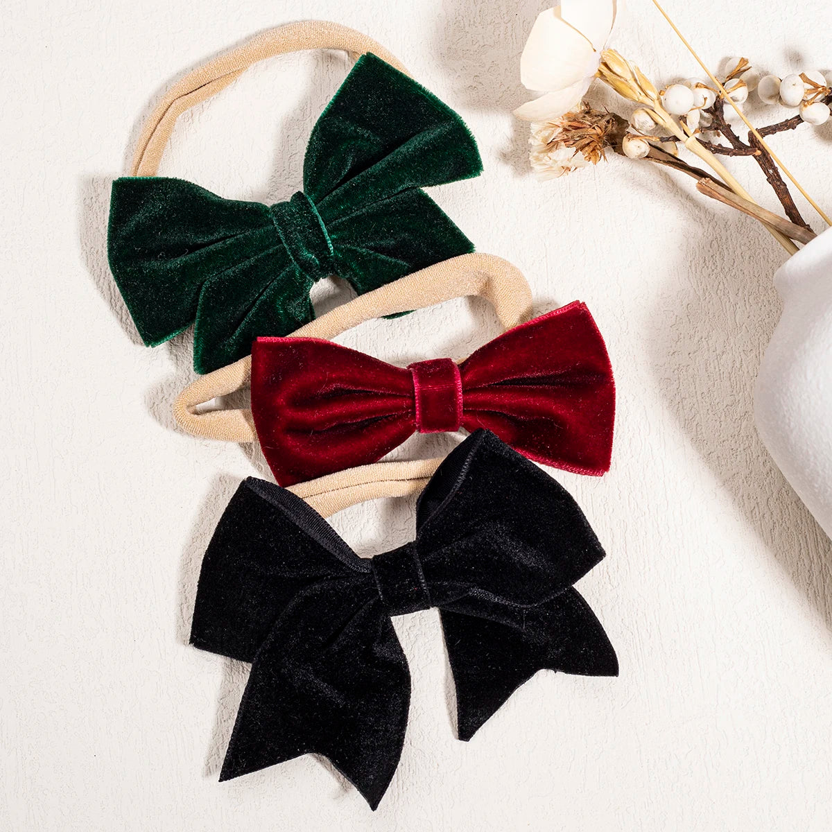 3Pcs Wholesale Baby Soft Elastic Nylon Hair Band Toddler Bow Knot Black Velvet Headbands