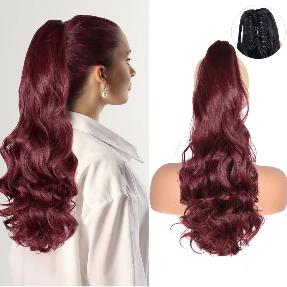 AliLeader Fluffy Thick Wavy Ponytail Hair Extension Clip in on Soft Curly Synthetic Fake Hairpiece with Claw Clip for Women Girl