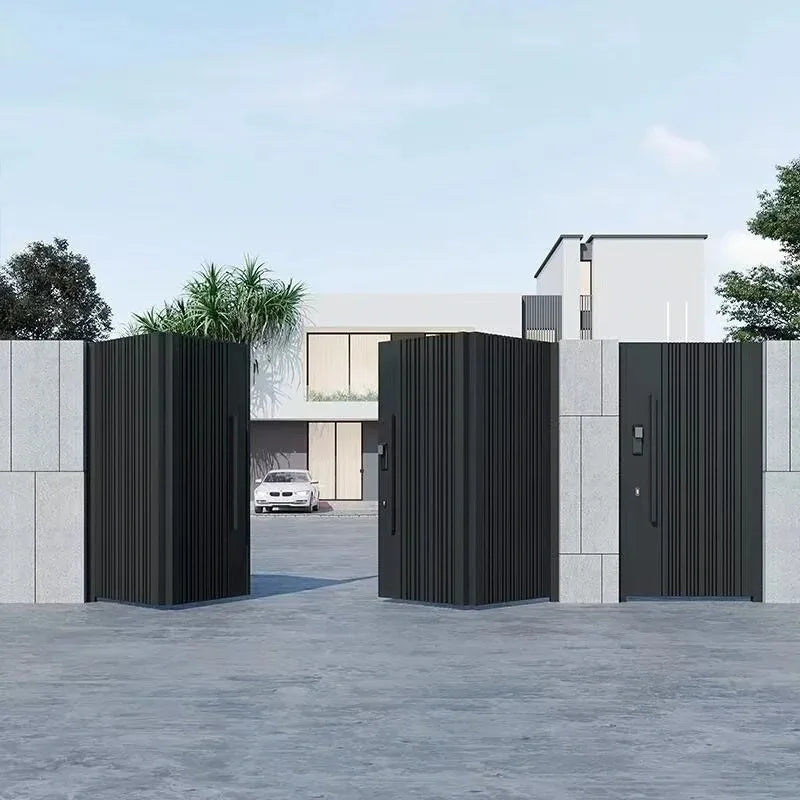 Modern Automatic Aluminum Alloy Folding Villa Gate Courtyard Outdoor Driveway Swing Entrance Waterproof Durable