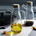 500/650/1000ml Transparent Glass Oil Bottle with Handle Scale Heat-resistant Lecythus Kitchen Tools Soy Vinegar Sauce Container