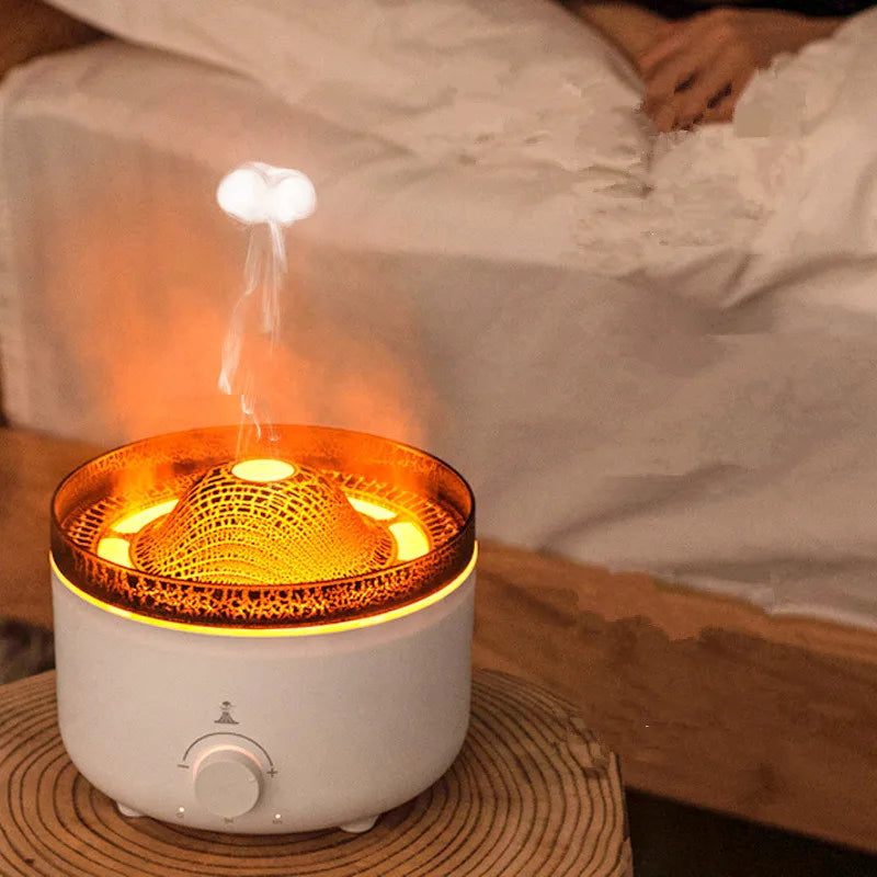 560ML 3D Flame Volcano Aromatherapy Diffuser New Fire Jellyfish Oil Humidifier for Car Household Hotel Use