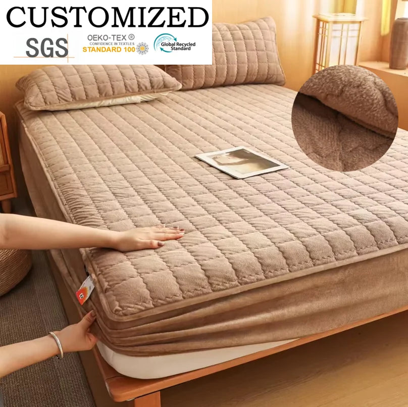 Spot Cartoon Simple Luxury Quilted Polyester Velvet Breathable Soft Thickened Mattress Protector Bed Sheet Protective Cover
