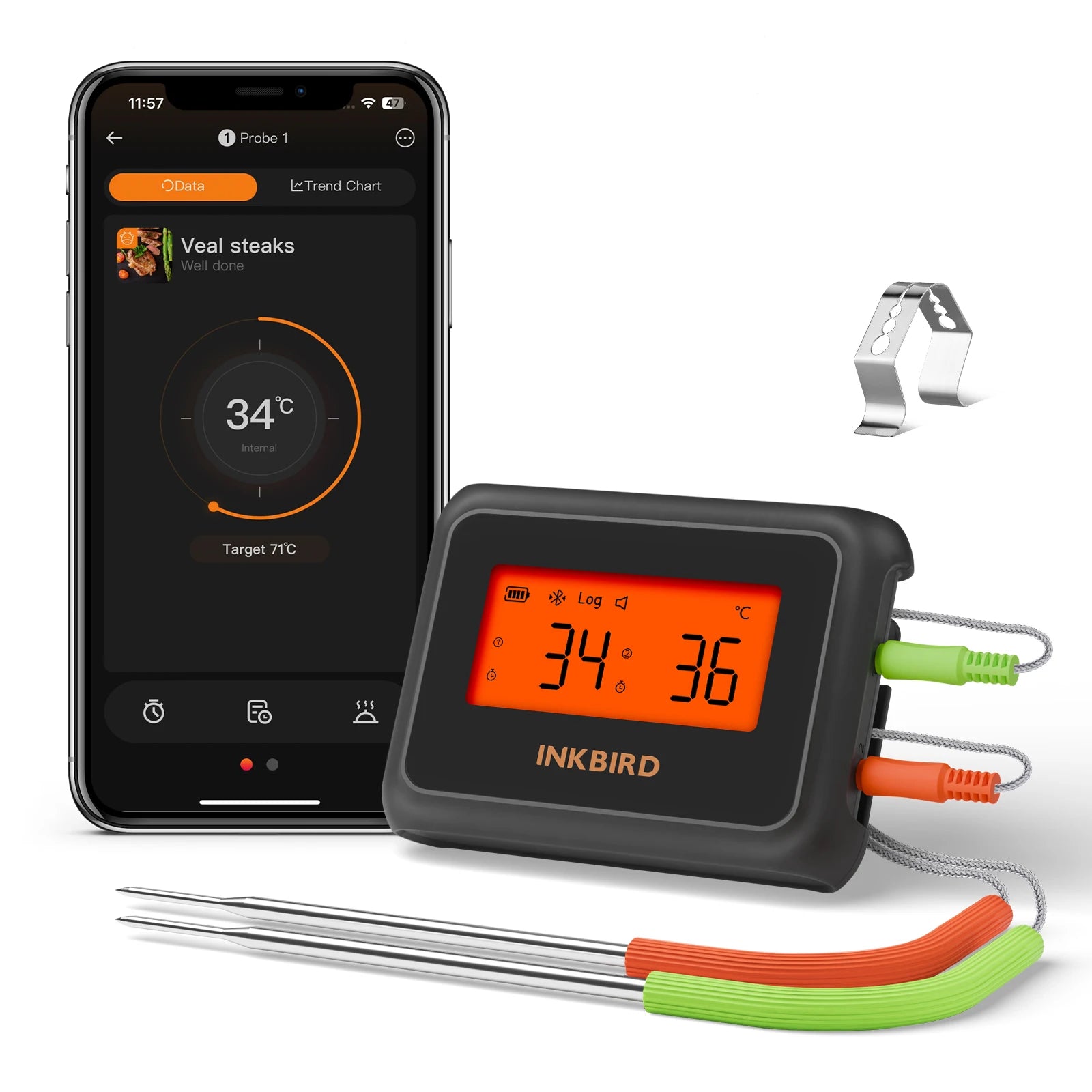 INKBIRD IDT-22-B Bluetooth Wireless Thermometer USB Rechargeable BBQ Kitchen Food Thermometer Mini Barbecue Thermometer