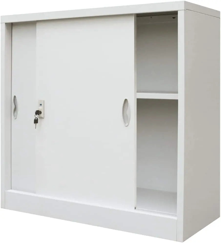 Office Cabinet With Sliding Doors Filing Sideboard Storage Cabinet With an Adjustable Shelf Easy Assembly Durable Metal Gray