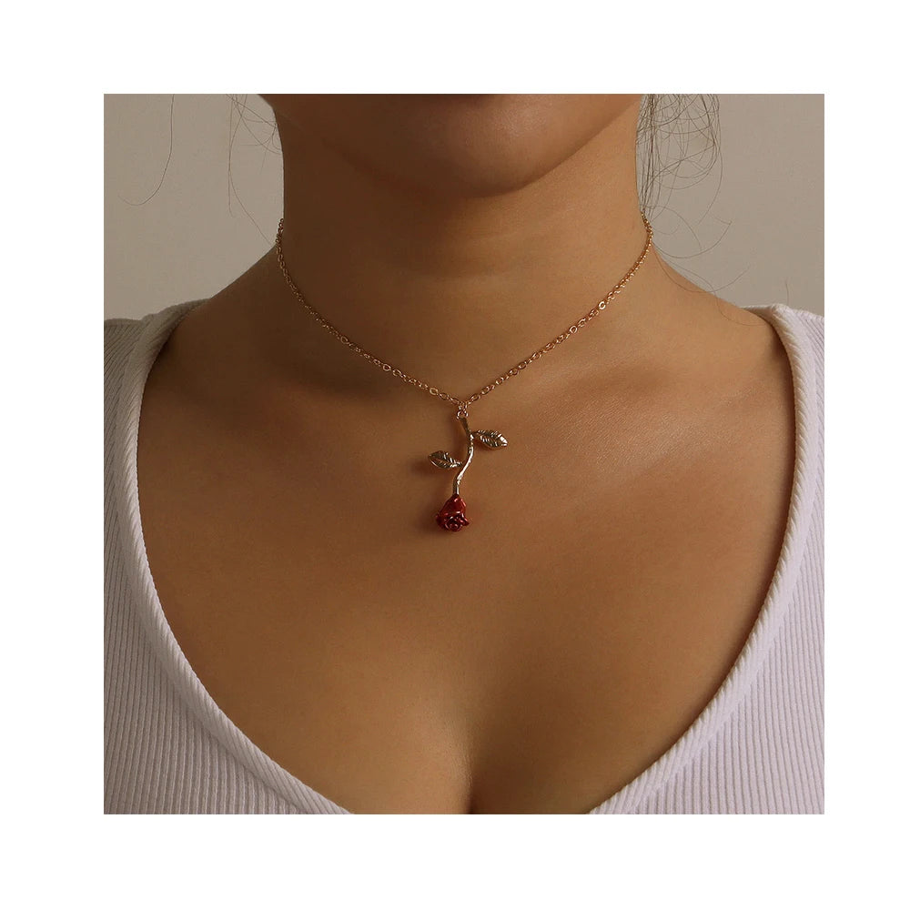 2023 Personalized Charm Gold Plated Rose Choker Rose Flower Pendant Necklace for Mom Women Girls