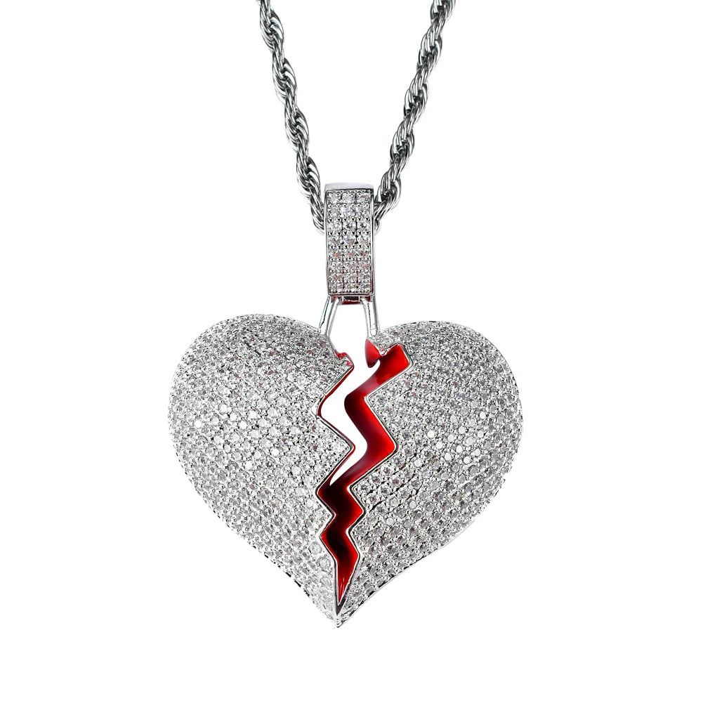 CN002 Bling Bling Hip Hop Heart Pendant Brass Micro Pave with CZ Stones Necklace Jewelry for Men and Women