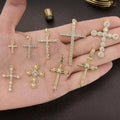 CZ8904 New Dainty 18k Gold Cz Micro Pave Diamond Pearl Cross Charmcubic Zirconia Nail Cross Charm Christian Religion Pendant
