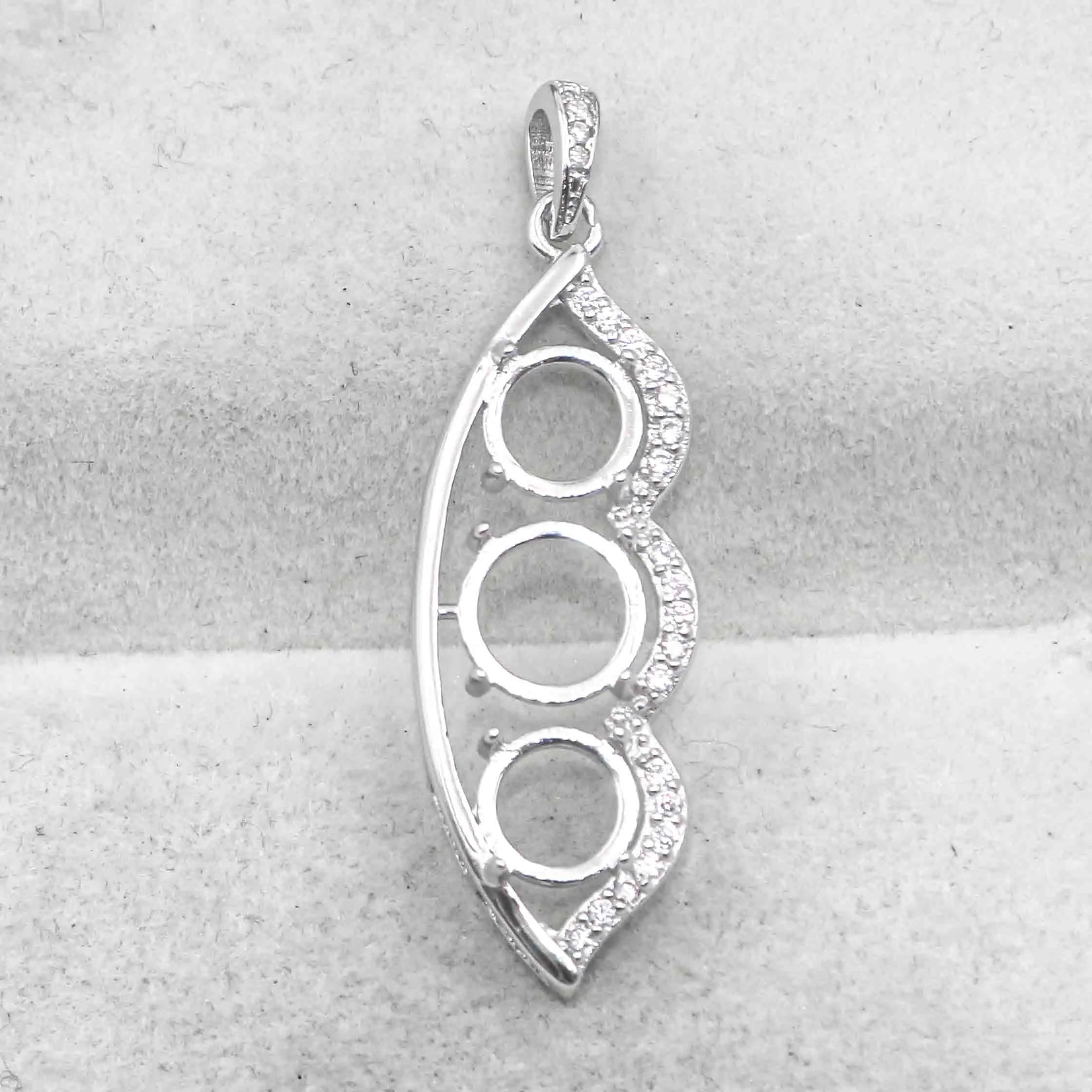 Sterling Silver 6mm+7mm Semi Mount Pendant Empty Frame Blank Support Setting S925 Base Holder Without Center Stone for DIY Inlay