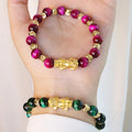 10mm Natural Stone Green Rose Tiger Eye Round Bead Copper Matte Gold Lucky Pixiu Bracelet for Women Girls Friendship Gift