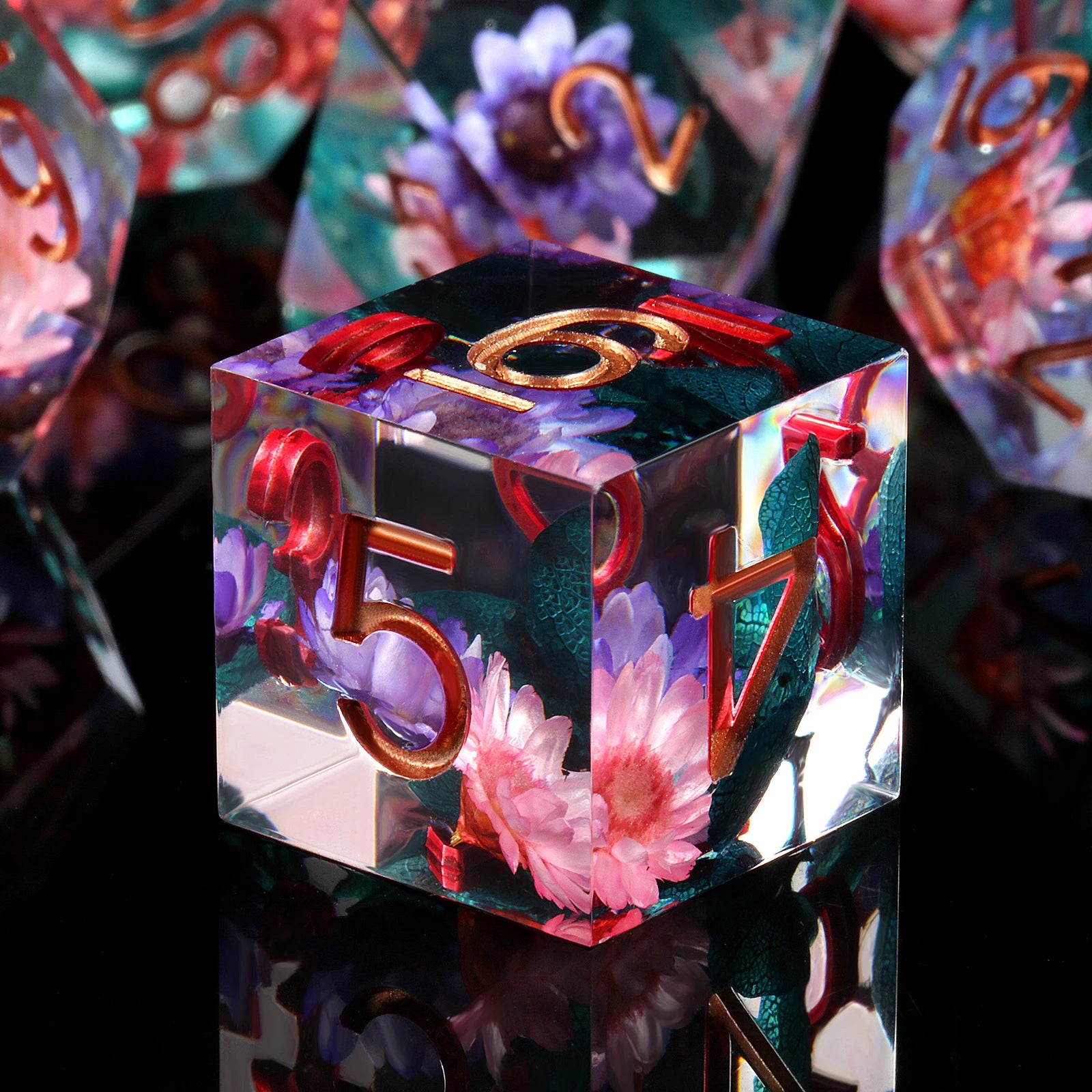 Custom DND Dice Set D20 Handmade Sharp Edge Dice 7 Piece RPG Dice Game for D&D Dungeons and Dragons (Flower)
