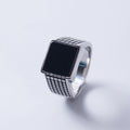 HipHop 18K Gold Black Onyx Stone Ring Waterproof Women Men Dainty Stainless Steel Square Gemstone Turquoise Signet Rings