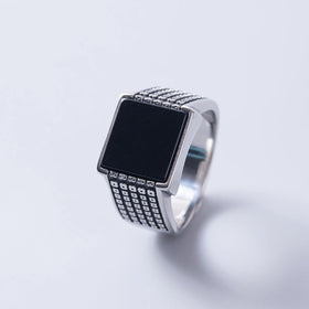 HipHop 18K Gold Black Onyx Stone Ring Waterproof Women Men Dainty Stainless Steel Square Gemstone Turquoise Signet Rings
