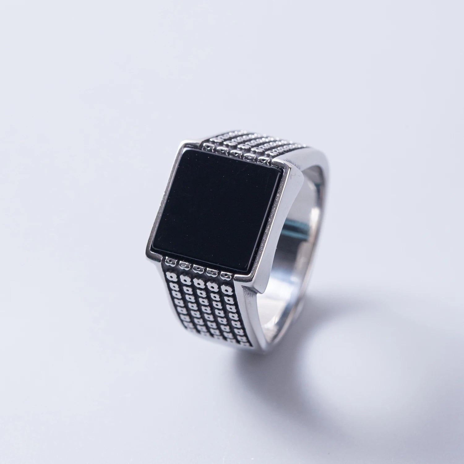 HipHop 18K Gold Black Onyx Stone Ring Waterproof Women Men Dainty Stainless Steel Square Gemstone Turquoise Signet Rings