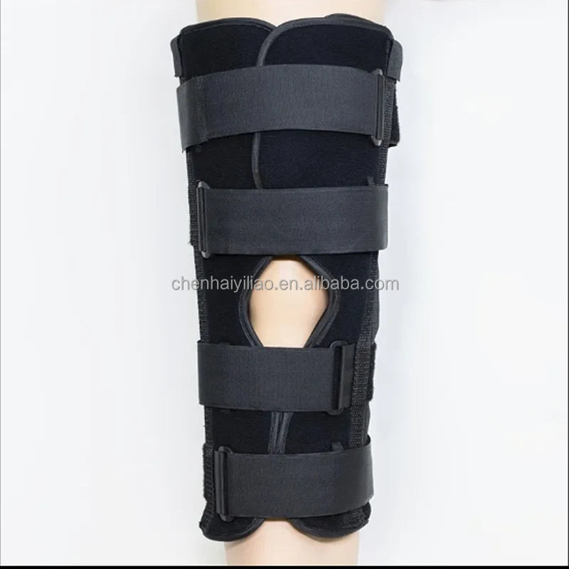 Post-Surgery Full Leg Neoprene Spandex Adjustable Breathable Thick Black Knee Immobilizer Splint Basic Protection for Adult Use