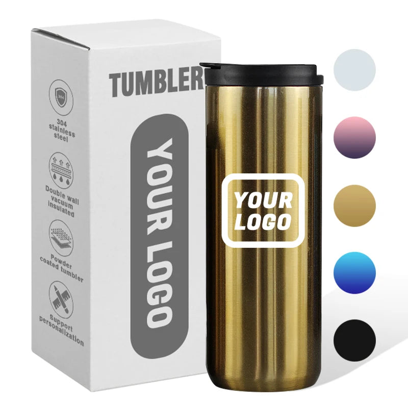 360ml Electroplating Coffee Cup with Lid Stainless Steel Double-layer Insulation Cup Car Coffee Cup  Laser logo