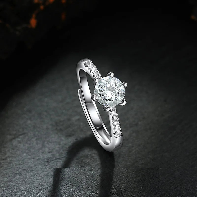 One Carat Zircon Diamond Wedding Ring Sparkling Platinum Plated Open Adjustable Band Casual Style Anillo De Bodas Moissanite
