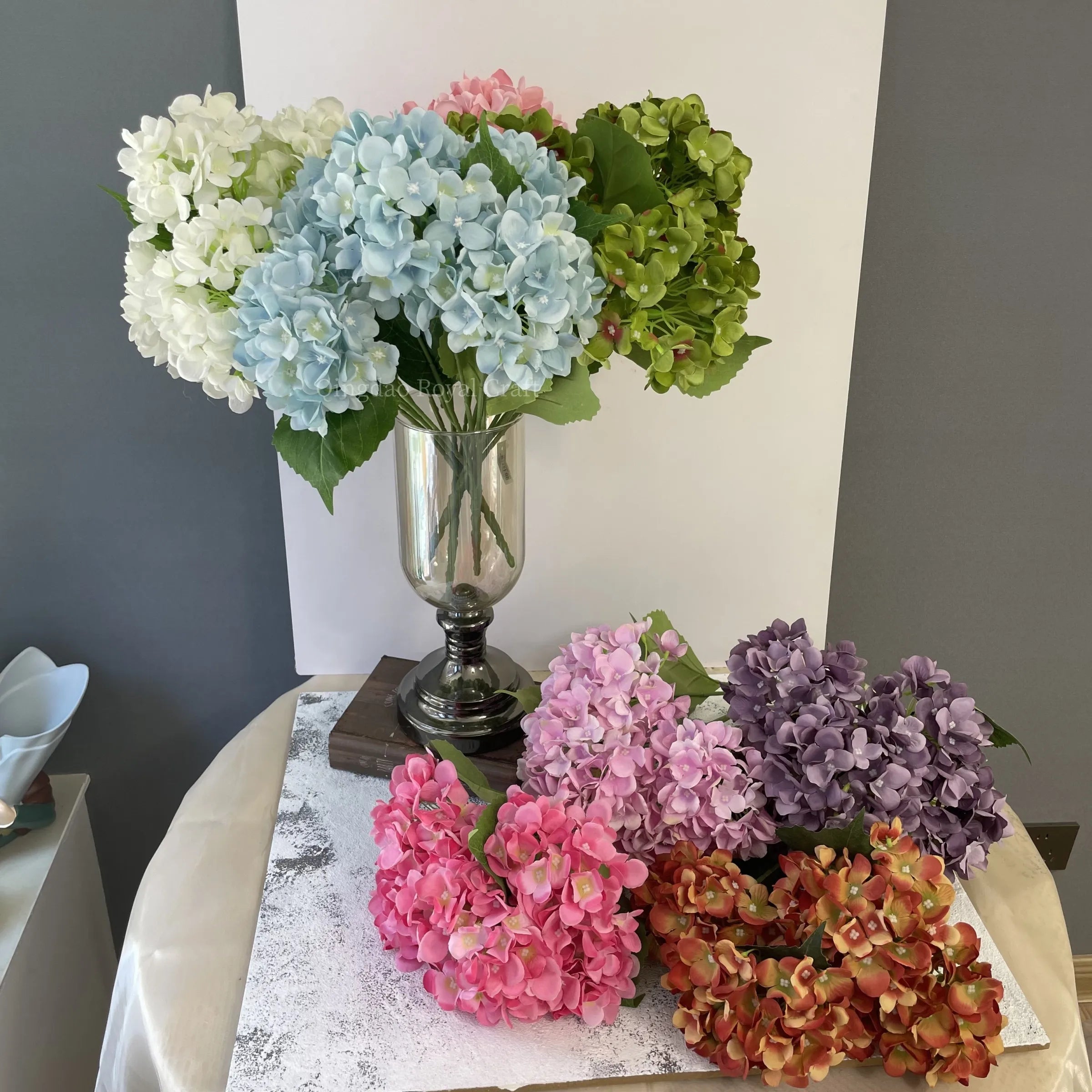 RA122 Hot Sale pink Hydrangeas Flowers Artificial 5 Heads Bouquet Hydrangea Flowers Wholesale