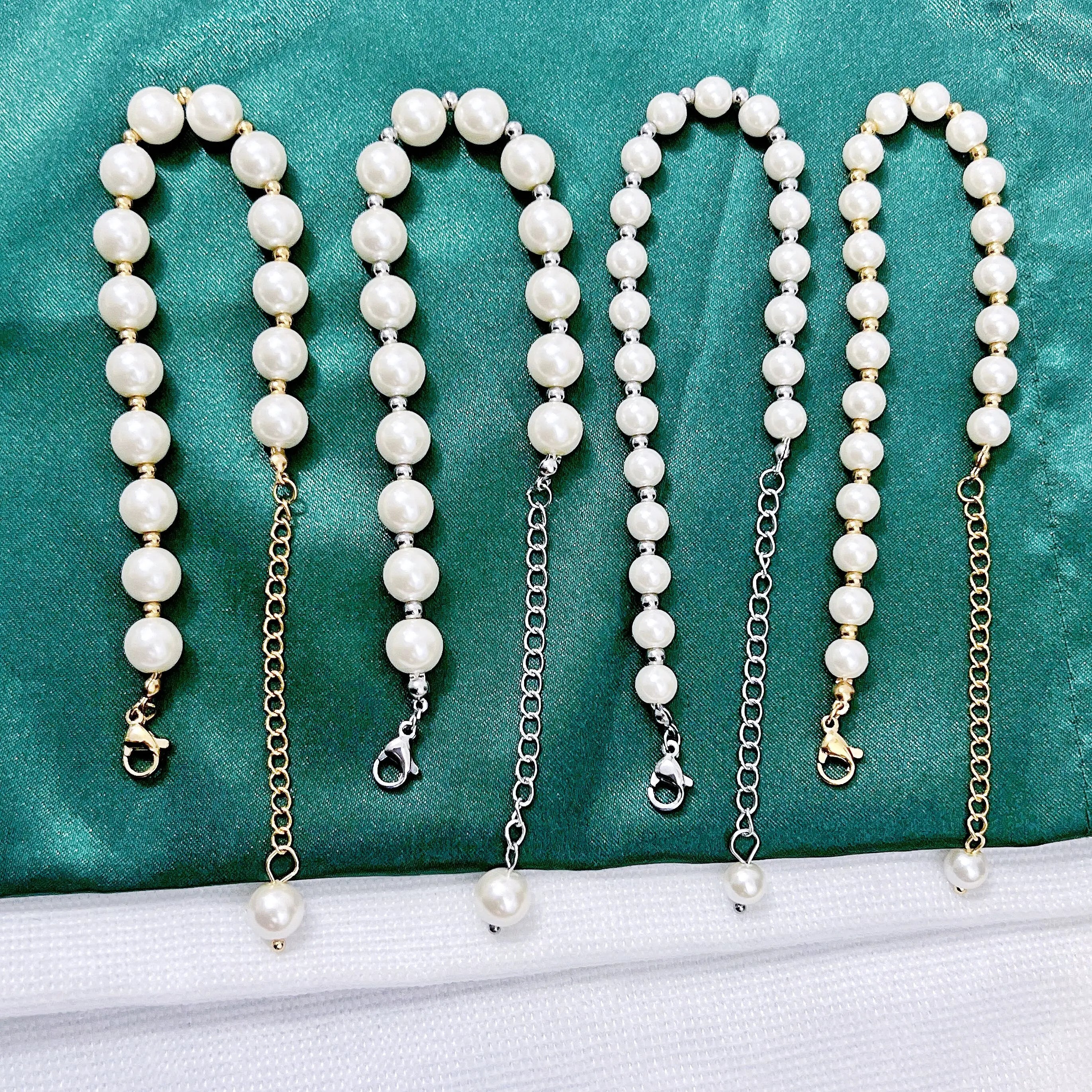 Gold Pearl Necklace Bracelet 18k Plated Guangzhou Jewelry Baroque Pearl Chain Vintage Pearl Bracelet for Women Girls