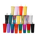 24oz/710ml Durian Diamond Cold Cup Colorful Double Wall Plastic Tumblers with Straw and Lid