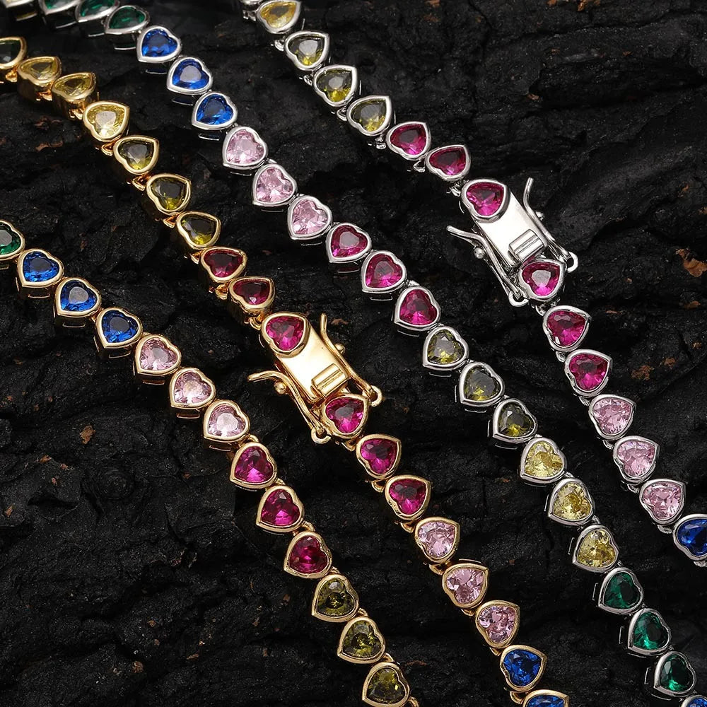 New Zircon Necklace Female Hip Hop 5MM Color Heart Tennis Chain Ladies Jewelry