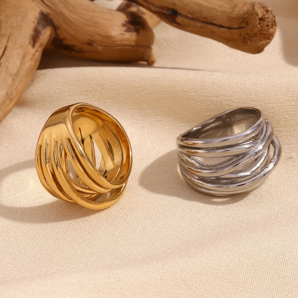 Minimalist Jewelry Woven Gold Plated Signet Rings Stainless Steel Statement Rings