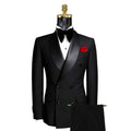 Black Shawl Satin Lapel Double Breasted Man Suits Mens Wedding Groomsmen Prom Dinner Suits Bridegroom Jacket Pants 2 Pieces Set
