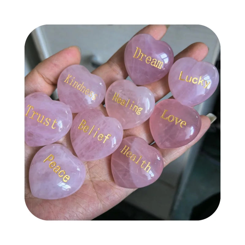 Natural Factory Price Spiritual Rose Quartz Hearts With Letters Crystal Small Size pink Carvings Wedding Souvenirs for Guests