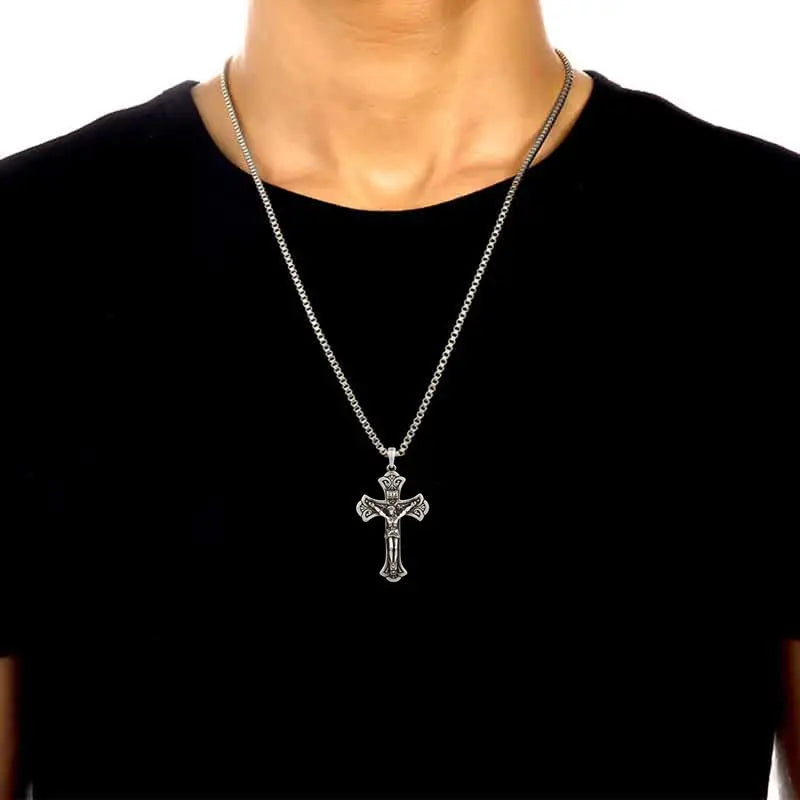 Vintage Gothic Medieval Bohemia Religious Jesus Crucifix Cross Pendant Necklace 925 Sterling Silver Gold Luxury Religious