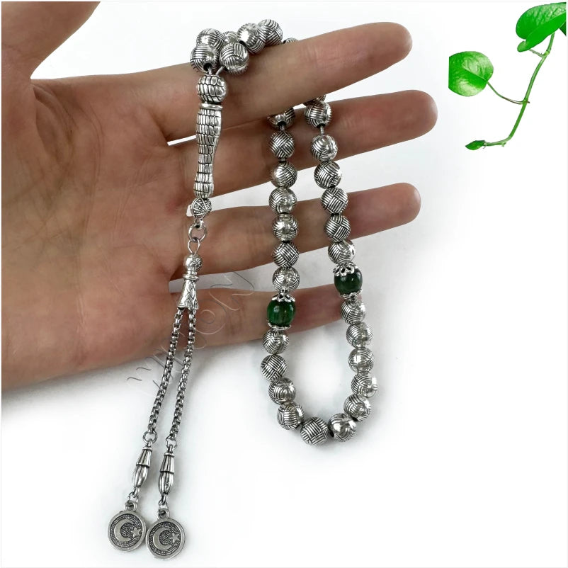 Professional Middle Eastern Silver Plated Alloy Tasbih 8R 33 Tesbih Islamic Prayer Beads Muslim Rosary Arabic Bracelet Rosary