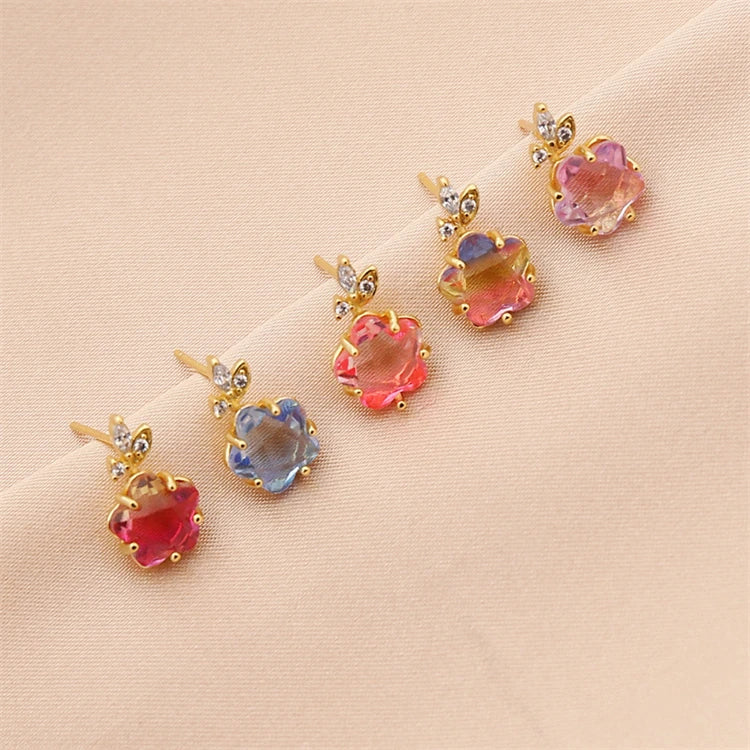 New Fine 925 Sterling Silver Multicolor Zircons Flower Stud Earrings Personality 18k Gold Mini Flower Earrings for Women