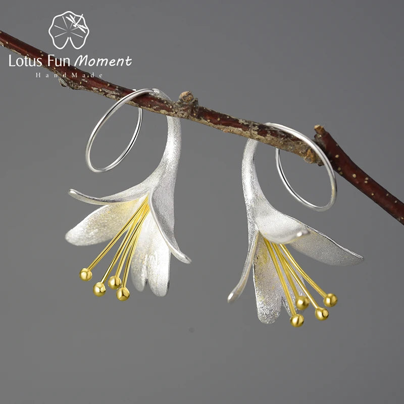 Trendy Unusual Big Elegant Drop Earrings Real 925 Sterling Silver With 18k Gold Plating Girls Party Fine Jewelry for Women