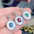 Hot Sell Natural Ruby Emerald Topaz Rhodium/Gold Plated 925 Silver African Mama Necklace Charms Gift