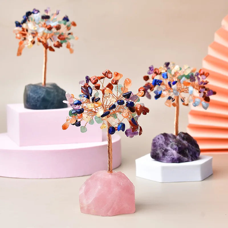 Natural Rolling Stone Amethyst Crystal Tree Polished Healing Crystal Gem for Home Decoration Feng Shui Tree Gift