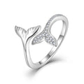 YILUN Rhodium Plated Cubic Zirconia Adjustable 925 Sterling Silver Mermaid Tail Ring for Women and Girls